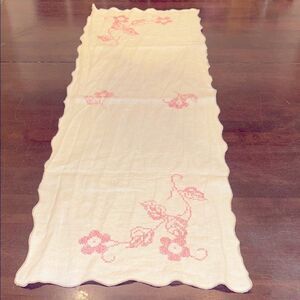 Pink Floral Embroidered Table Runner